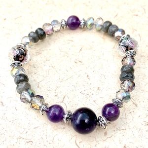 Amethyst, Murano Beads, Labradorite & Crystals